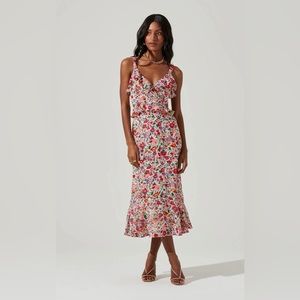 ASTR The Label Wildflower Midi Dress Pink and Red Floral Size S- NWOT